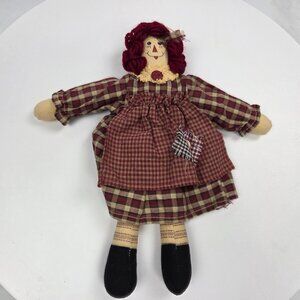 primitive style Raggedy Ann cloth doll 10"